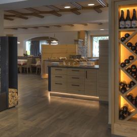 Dining Room with Buffet, Wine Shelf and Fireplace