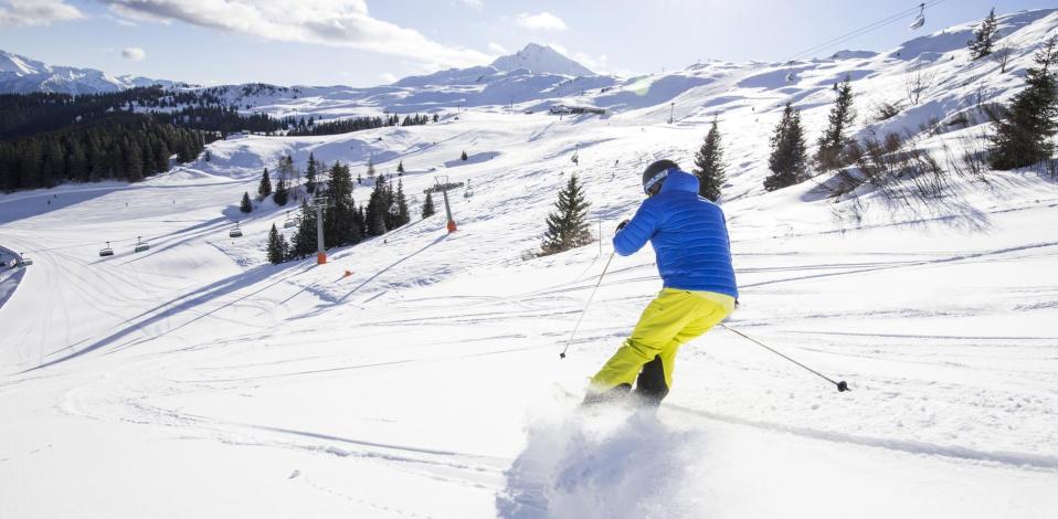 Skiing down